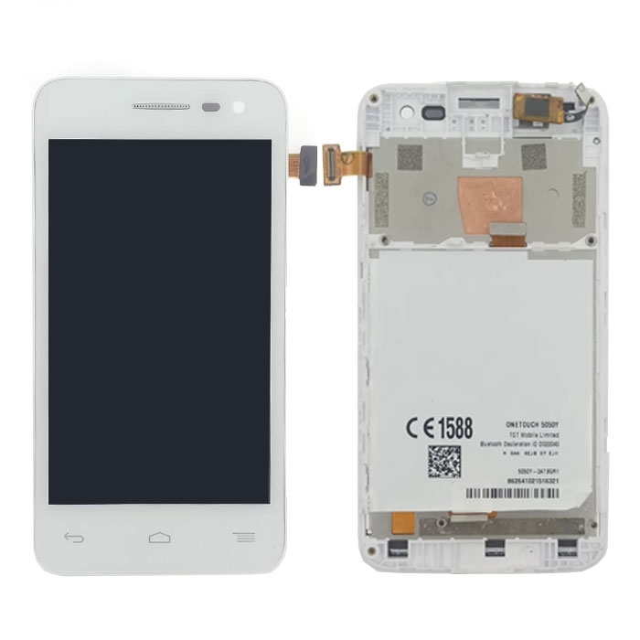 LCD Display with Touch Screen Digitizer and Frame for Alcatel One Touch Pop S3 5050Y - Color: White